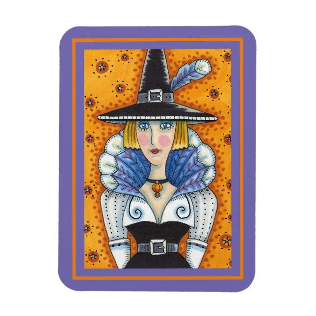 TURKEY FEATHER WITCH, A SALEM THANKSGIVING, FOLK MAGNET (Vertical)