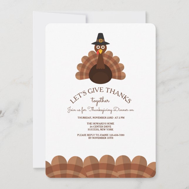 Turkey Feathers Border Invitation (Front)