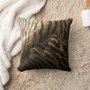 Turkey Feathers Bronze Tone Bird Cushion