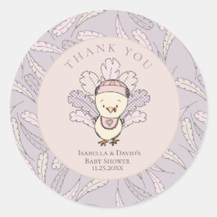Turkey & Feathers Fall Girl Baby Shower Thank You Classic Round Sticker