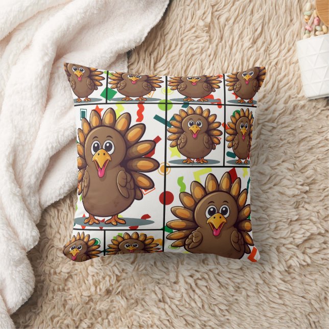Turkey Festive Kawaii Colourful Print Cushion (Blanket)