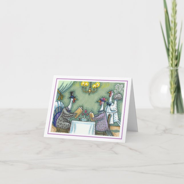 TURKEY FINE DINING, THANKSGIVING BIRD HUMOR Blank Card (Front)