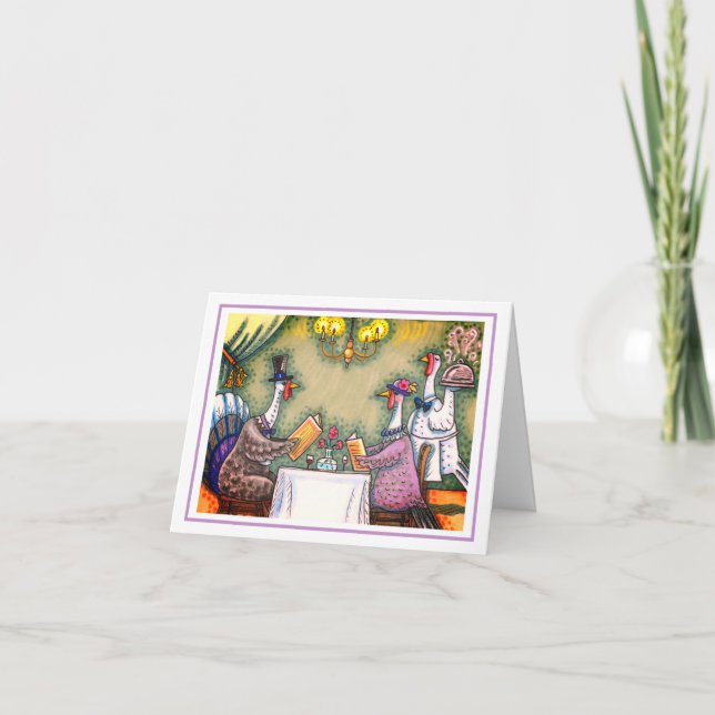 TURKEY FINE DINING, THANKSGIVING BIRD HUMOR Blank Card (Front)
