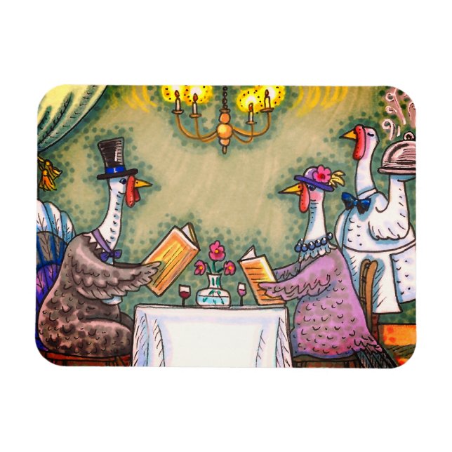 TURKEY FINE DINING, THANKSGIVING BIRD HUMOR MAGNET (Horizontal)