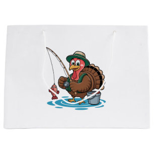 Turkey Fishing Thanksgiving Turkey Fisherman Large Gift Bag