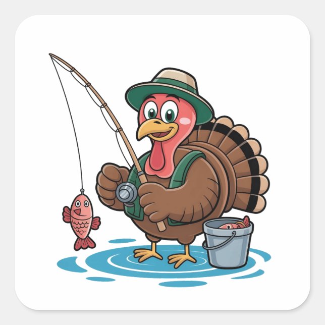 Turkey Fishing Thanksgiving Turkey Fisherman Square Sticker (Front)