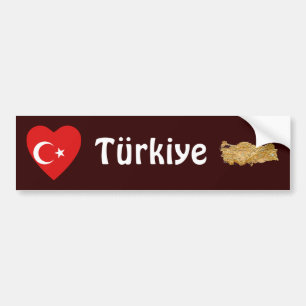 Turkey Flag Heart + Map Bumper Sticker