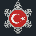 Turkey Flag Snowflake Pewter Christmas Ornament<br><div class="desc">FlagSwag.com Gifts and Apparel: Custom World Flag Designs and Patterns on T-shirts,  Posters,  Mugs,  Stickers and more gifts. Choose "Customise" then "Edit" to change the colour on any style and browse more designs at http://www.FlagSwag.com</div>