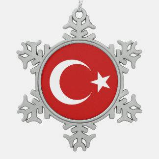 Turkey Flag Snowflake Pewter Christmas Ornament