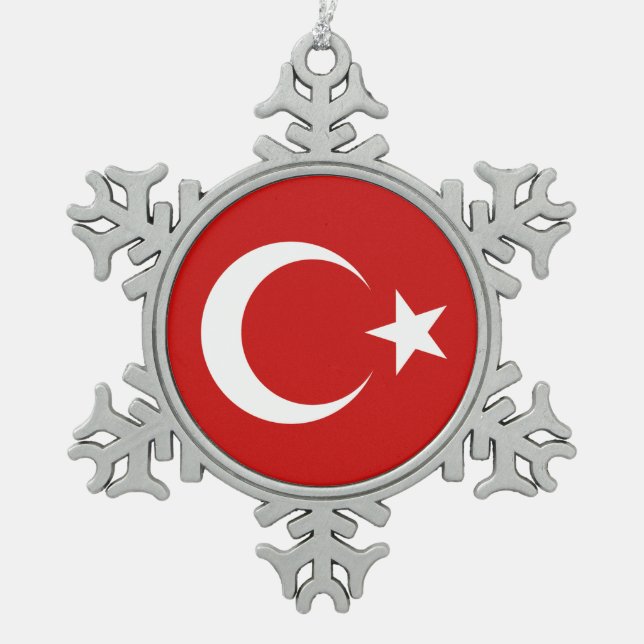 Turkey Flag Snowflake Pewter Christmas Ornament (Front)