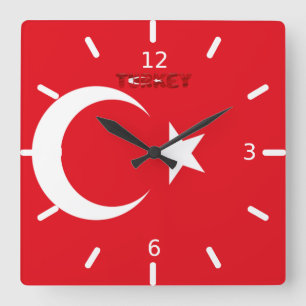 Turkey flag square wall clock