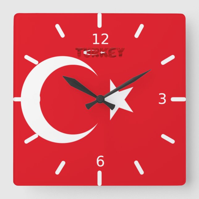 Turkey flag   square wall clock (Front)