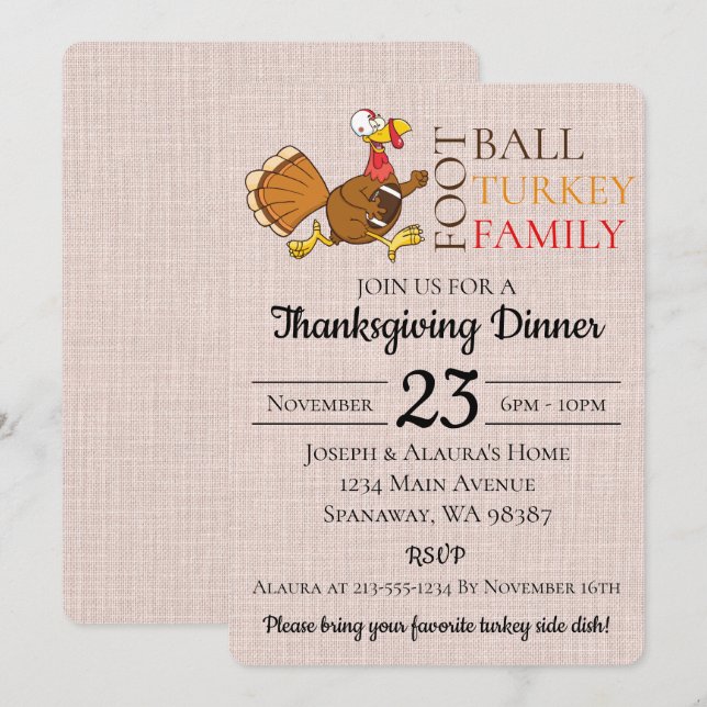 Turkey Football Thanksgiving Invitation (Front/Back)