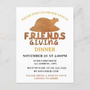 Turkey Friendsgiving Dinner party Invitation Postcard