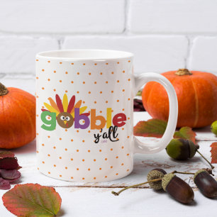 Turkey Gobble Monogram Polka Dots Thanksgiving Coffee Mug