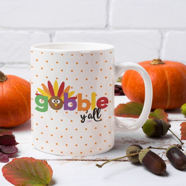Turkey Gobble Monogram Polka Dots Thanksgiving Coffee Mug (Creator Uploaded)