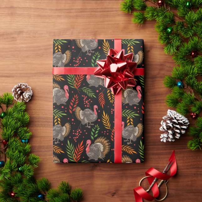 Turkey Gobbler In The Forest Pattern Wrapping Paper (Holiday Gift)