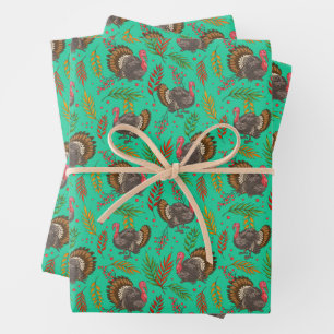 Turkey Gobbler In The Forest Pattern Wrapping Paper Sheet