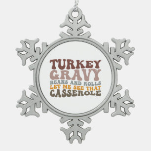 Turkey Gravy Beans And Rolls Fall Thanksgiving Snowflake Pewter Christmas Ornament