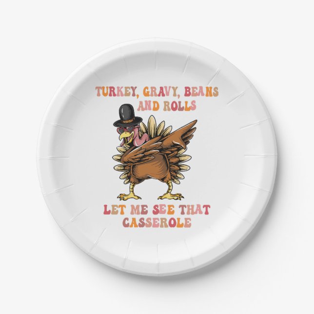 Turkey Gravy Beans And Rolls Let Me  Paper Plate (Front)