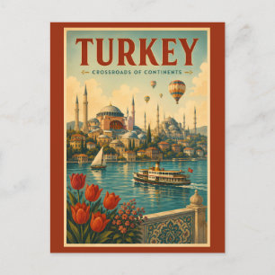 Turkey Hagia Sophia Blue Mosque Illustration Retro Postcard
