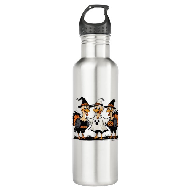 Turkey Halloween Boo, Thanksgiving Turkey, Spooky  710 Ml Water Bottle (Front)