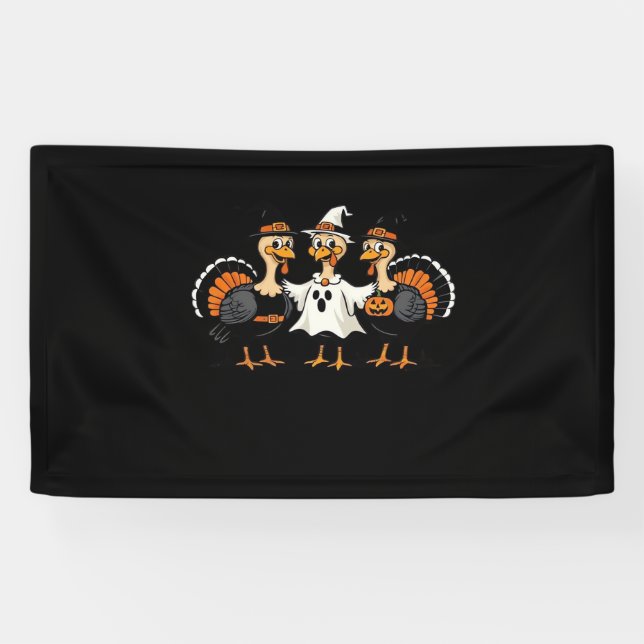 Turkey Halloween Boo, Thanksgiving Turkey, Spooky  Banner (Horizontal)