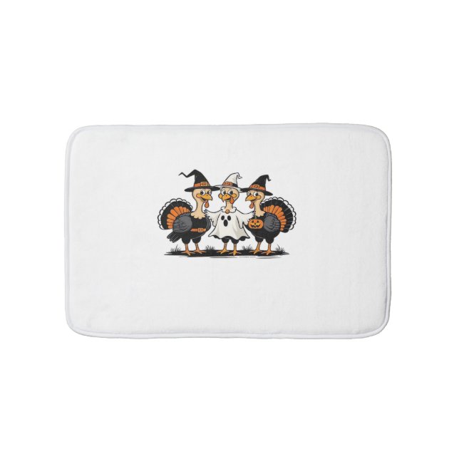 Turkey Halloween Boo, Thanksgiving Turkey, Spooky  Bath Mat (Front)