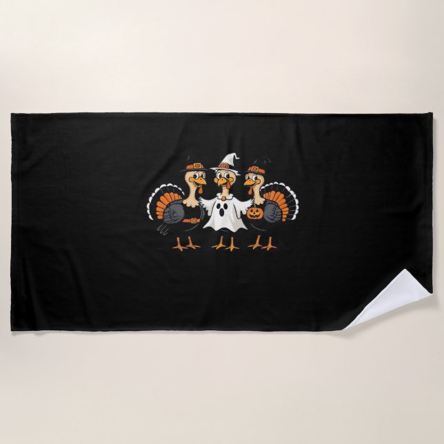 Turkey Halloween Boo, Thanksgiving Turkey, Spooky  Beach Towel (Front)