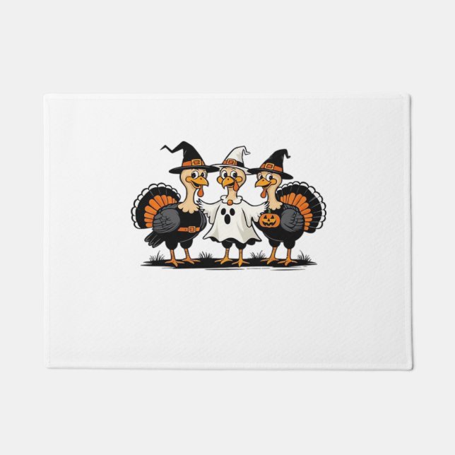 Turkey Halloween Boo, Thanksgiving Turkey, Spooky  Doormat (Front)