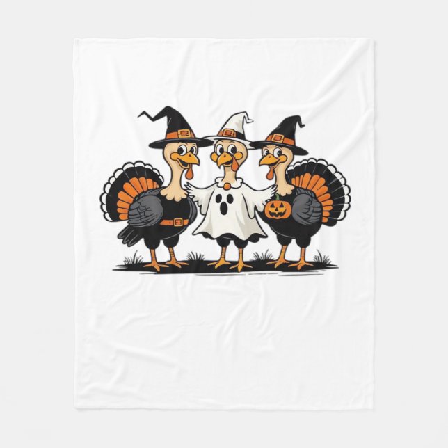 Turkey Halloween Boo, Thanksgiving Turkey, Spooky  Fleece Blanket (Front)