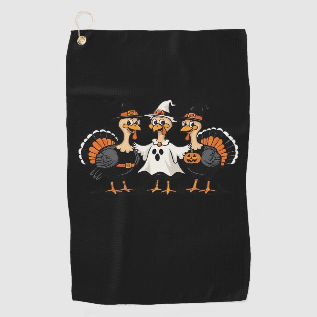 Turkey Halloween Boo, Thanksgiving Turkey, Spooky  Golf Towel (Front)