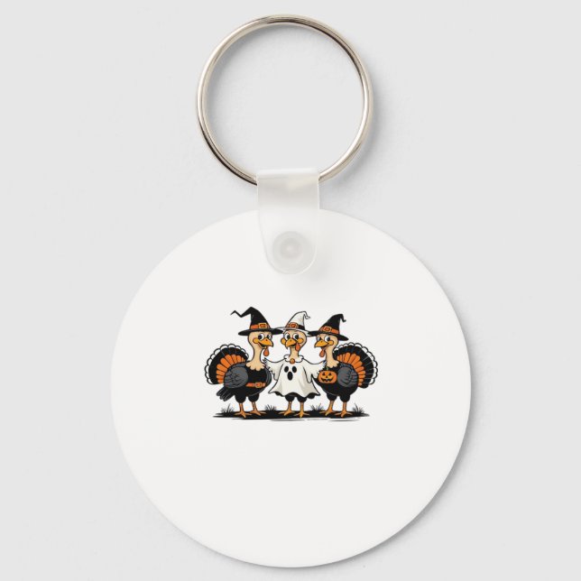 Turkey Halloween Boo, Thanksgiving Turkey, Spooky  Key Ring (Front)