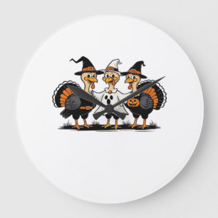 Turkey Halloween Boo, Thanksgiving Turkey, Spooky  Large Clock