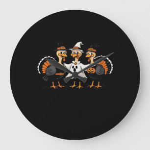 Turkey Halloween Boo, Thanksgiving Turkey, Spooky  Large Clock