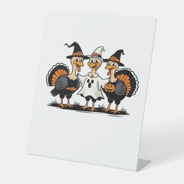 Turkey Halloween Boo, Thanksgiving Turkey, Spooky  Pedestal Sign (Front)