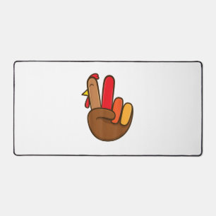Turkey Hand Peace Sign Groovy Thanksgiving Retro H Desk Mat