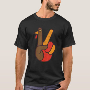 Turkey Hand Sign Peace Funny Thanksgiving Turkey L T-Shirt