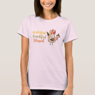 Turkey Hand Thanksgiving Grateful Thankful Blessed T-Shirt