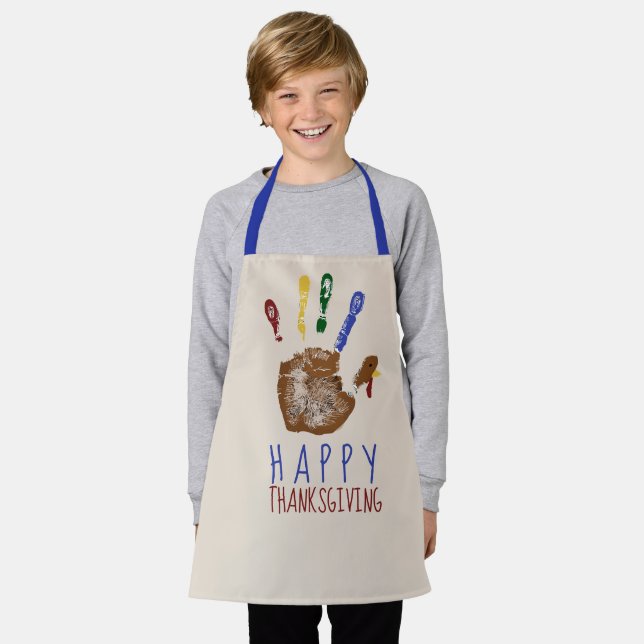 Turkey Handprint Kid Happy Thanksgiving Cute Apron (Worn)