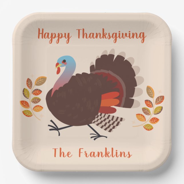 Turkey Happy Thanksgiving Paper Plate (Front)