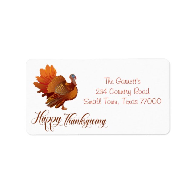 Turkey Happy Thanksgiving Personalised Address Label (Front)