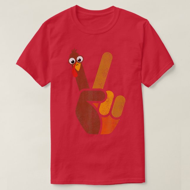 Turkey Hippie Peace Sign   Fall Funny Thanksgiving T-Shirt (Design Front)