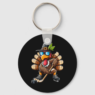 Turkey Hockey Thanksgiving Fall Turkey Playing Hoc Key Ring