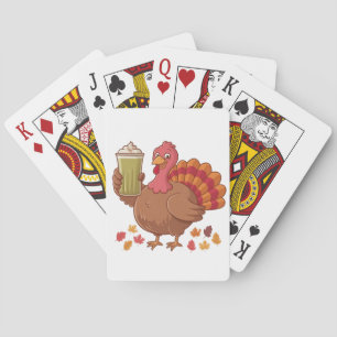 Turkey Holding Matcha Drink Thanksgiving  Playing Cards