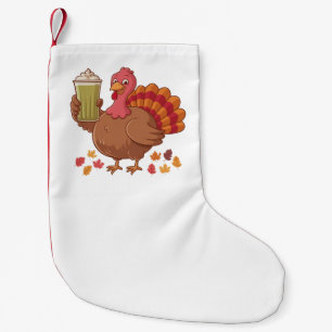 Turkey Holding Matcha Drink Thanksgiving Small Christmas Stocking