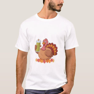 Turkey Holding Matcha Drink Thanksgiving T-Shirt