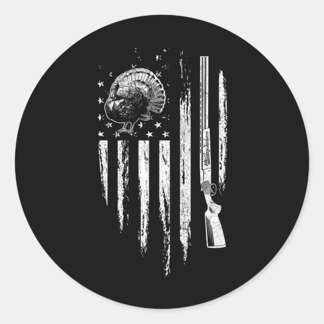 Turkey Hunting American Flag Thunder Chicken Gift  Classic Round Sticker (Front)