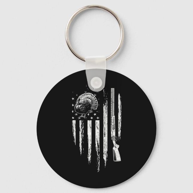 Turkey Hunting American Flag Thunder Chicken Gift  Key Ring (Front)