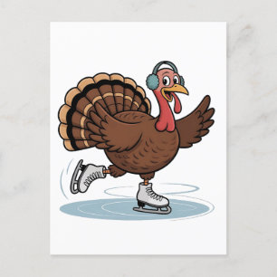 Turkey Ice Skating Thanksgiving Gobbler  Holiday Postcard